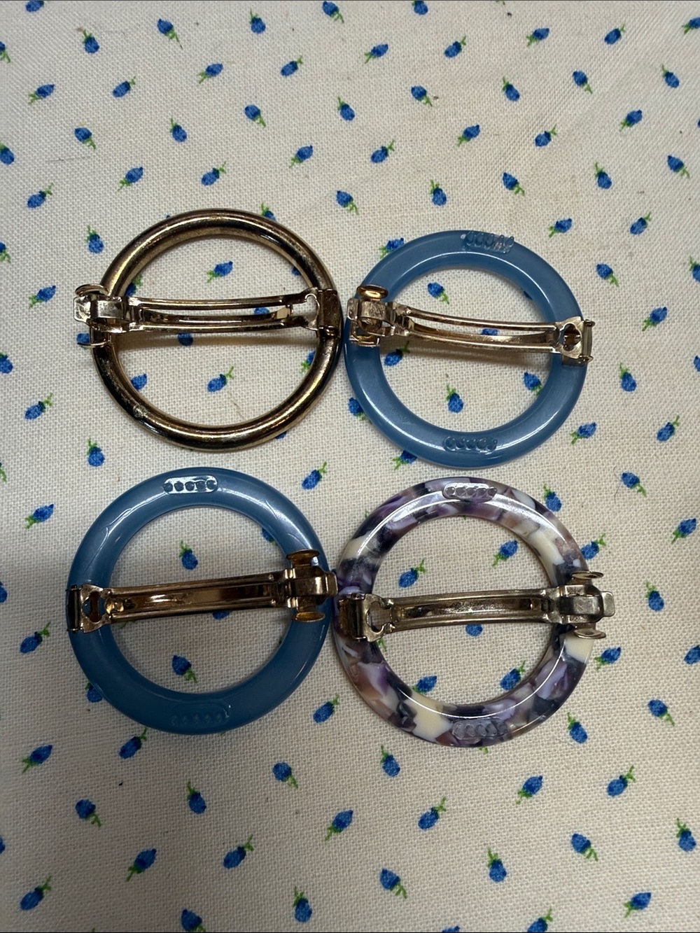 Madewell Acrylic circle Barrettes set of 4 blue gold tortoise lot - Picture 3 of 3